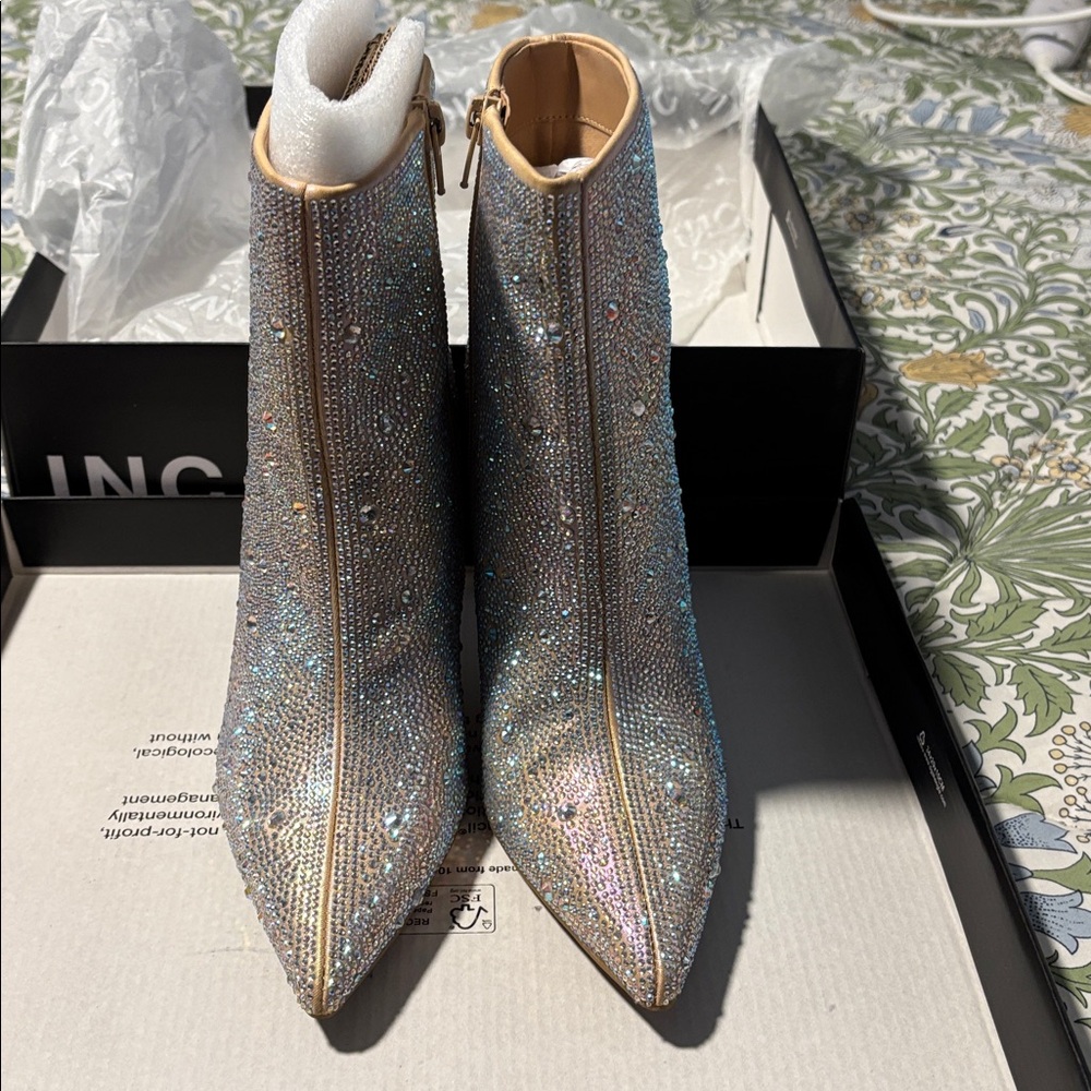 INC International Concepts AB Bling Silver Rhinestone Stiletto Heeled Booties 8 - Picture 4 of 8